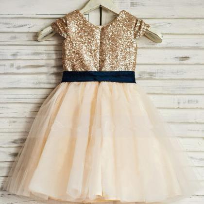 rose gold and navy flower girl dress