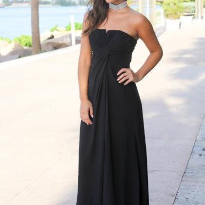 Black Ruched Strapless Straight Across Floor..
