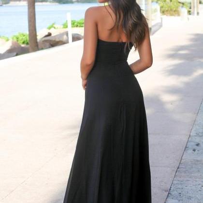 Black Ruched Strapless Straight Across Floor..