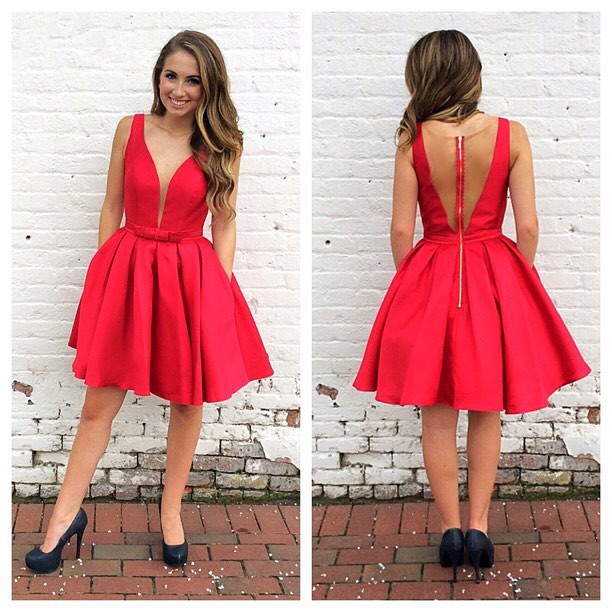 Short Red Homecoming Dress With Ribbon on Luulla